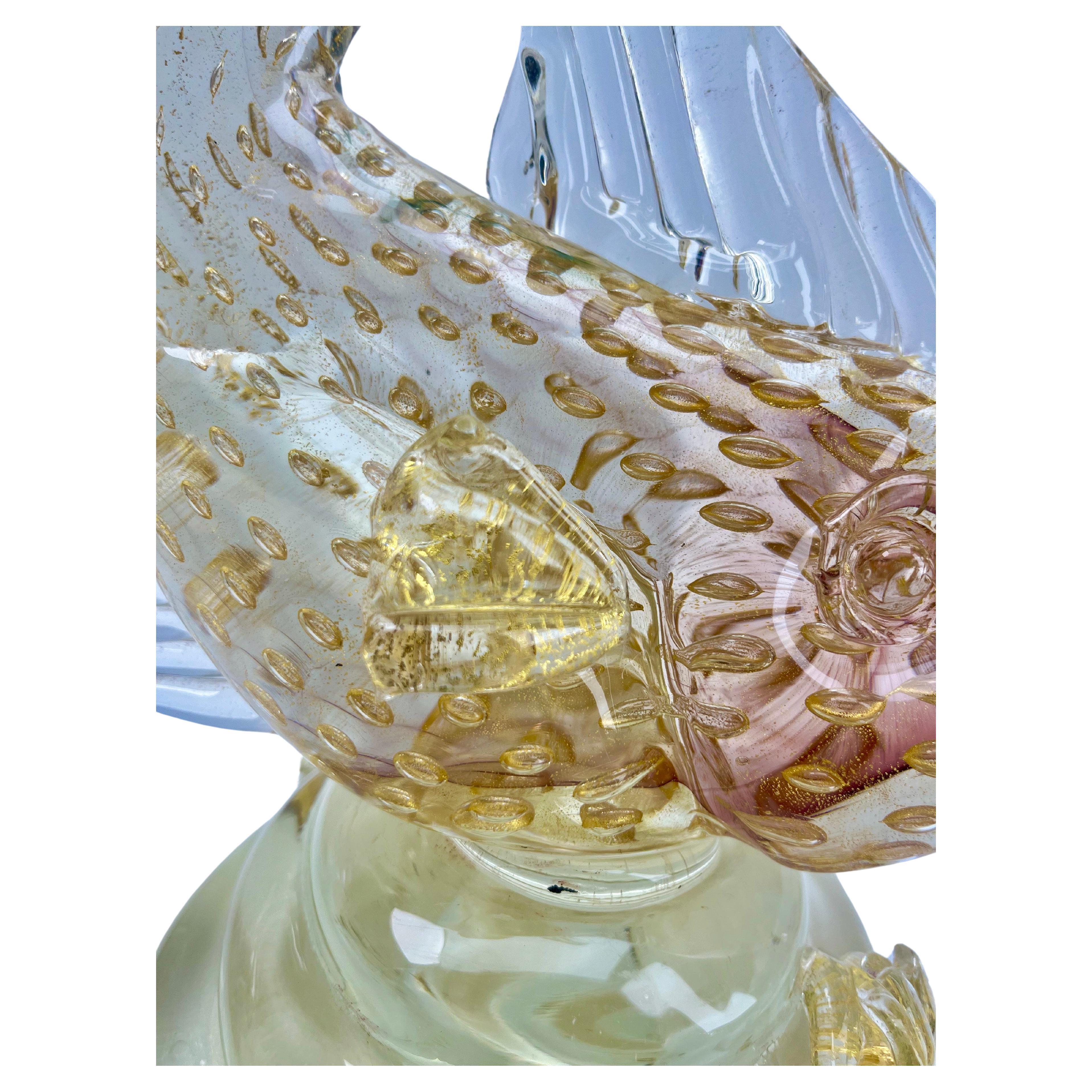 Mid-Century Modern Murano Sommerso Gold Flecks Italian Large Art Glass Fish Figurine For Sale
