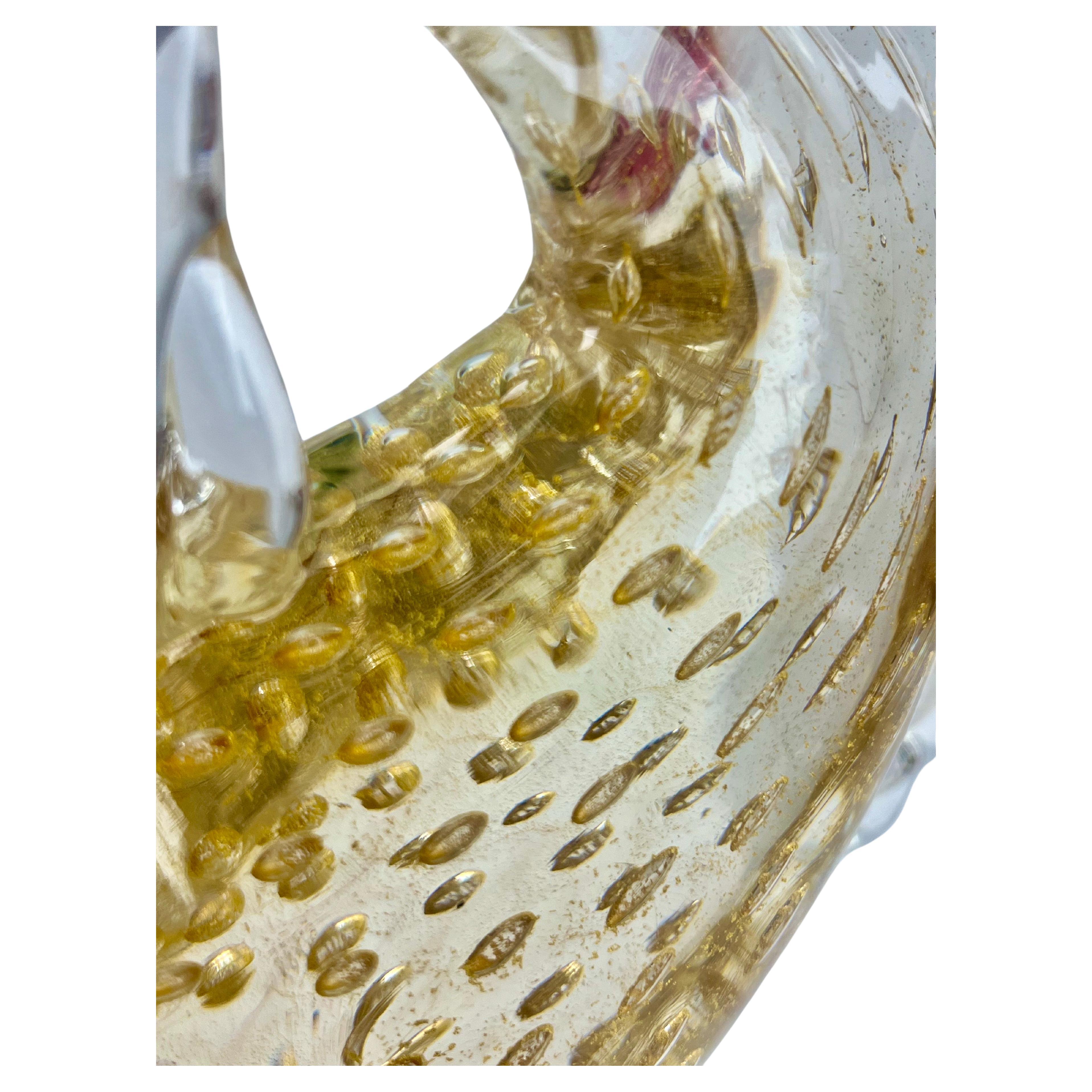 Hand-Crafted Murano Sommerso Gold Flecks Italian Large Art Glass Fish Figurine For Sale