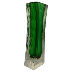 Jarrón de cristal helado verde y amarillo Murano Glass Sommerso de Alessandro Mandruzzato, Años 60