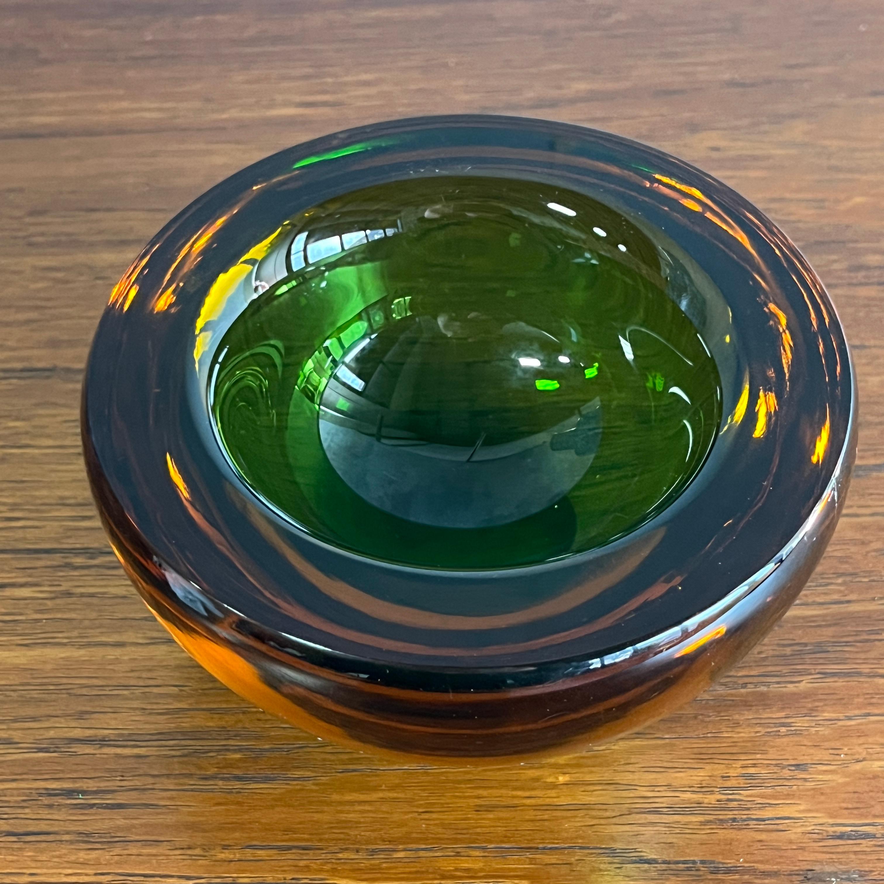 Italian Murano Sommerso Green/Brown/Yellow Bowl by Mandruzzato, 1970 For Sale