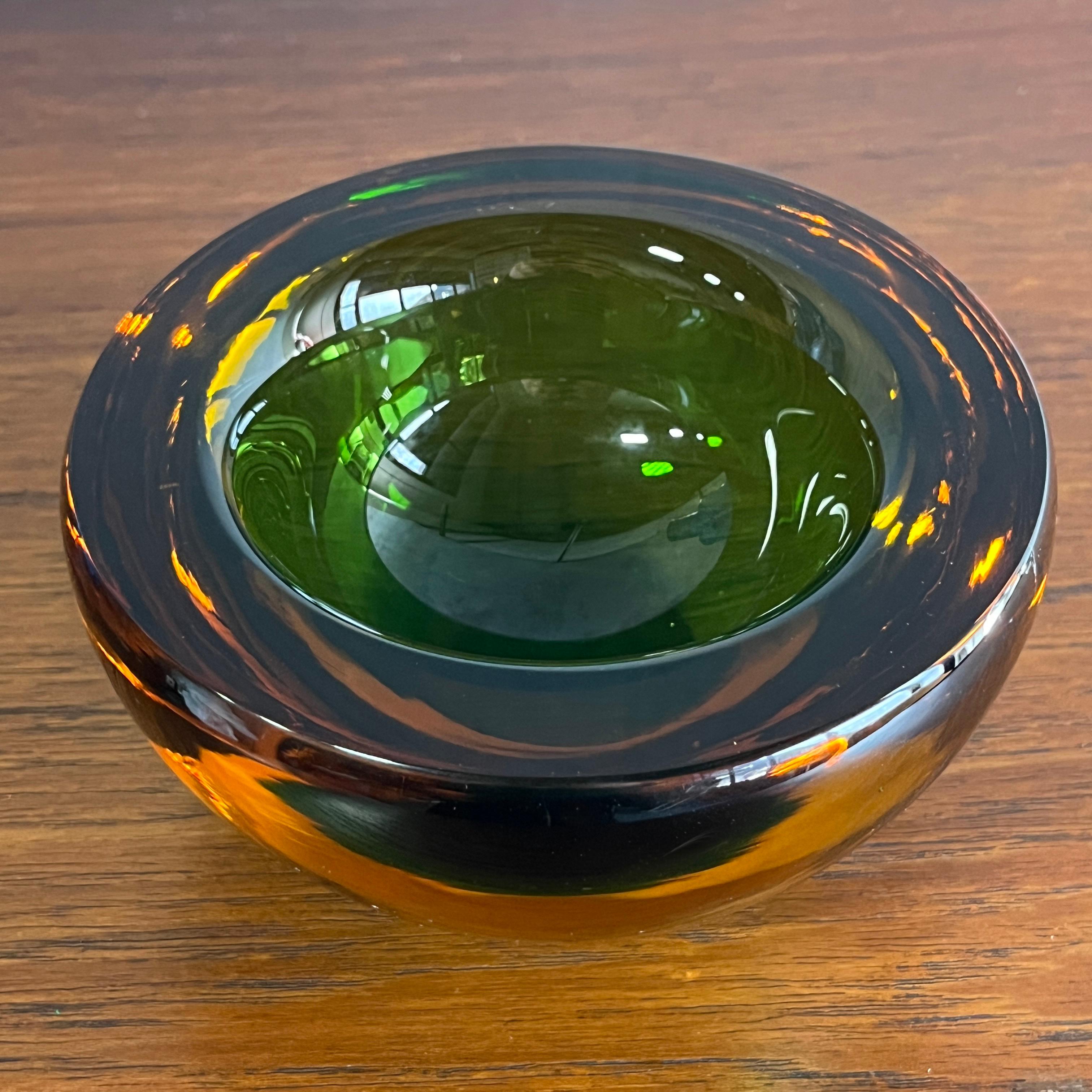 Glass Murano Sommerso Green/Brown/Yellow Bowl by Mandruzzato, 1970 For Sale