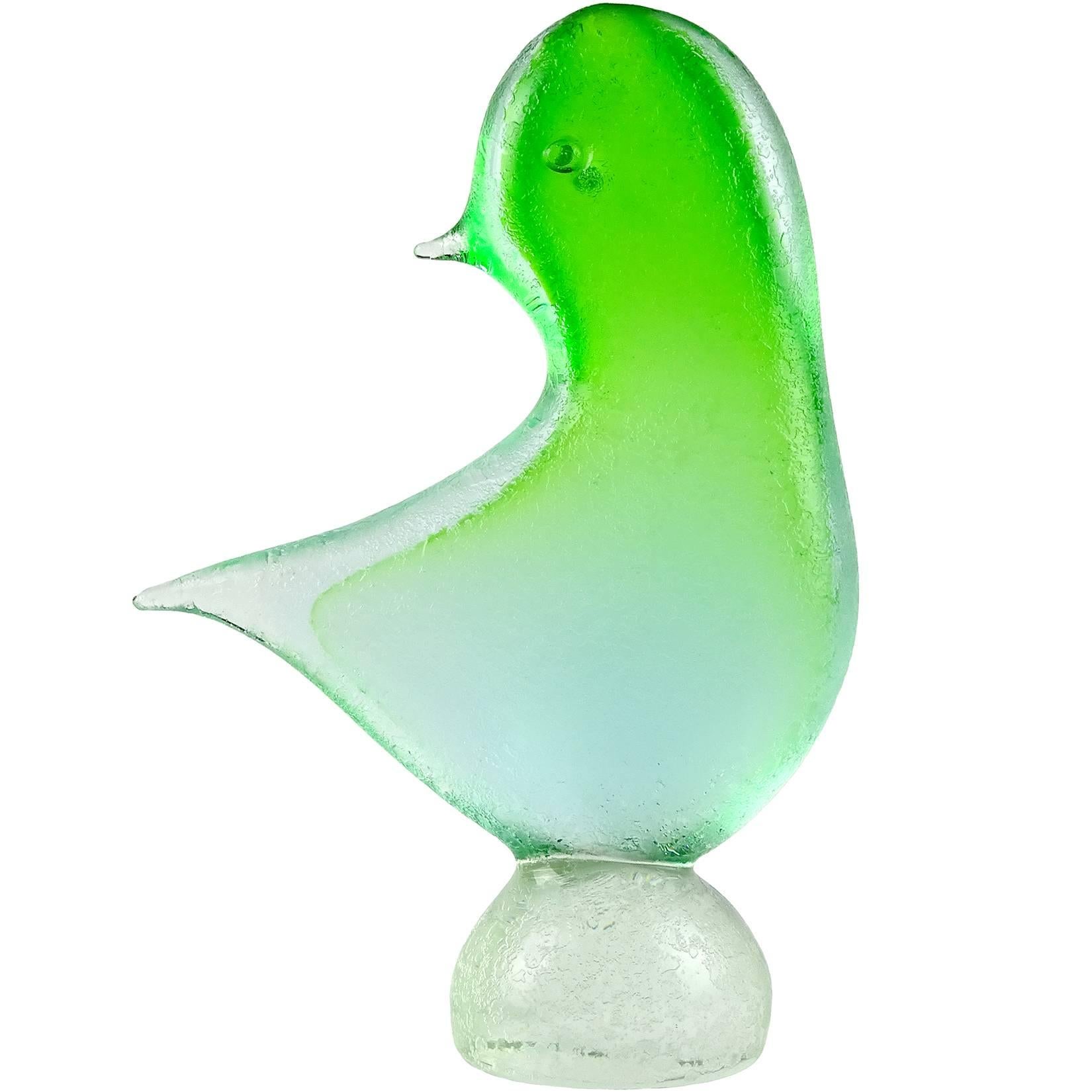 Murano Sommerso Green Corroso Surface Texture Italian Art Glass Bird Sculputure