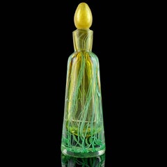 Murano Sommerso Green Ribbons Gold Stopper Italian Art Glass Perfume Bottle