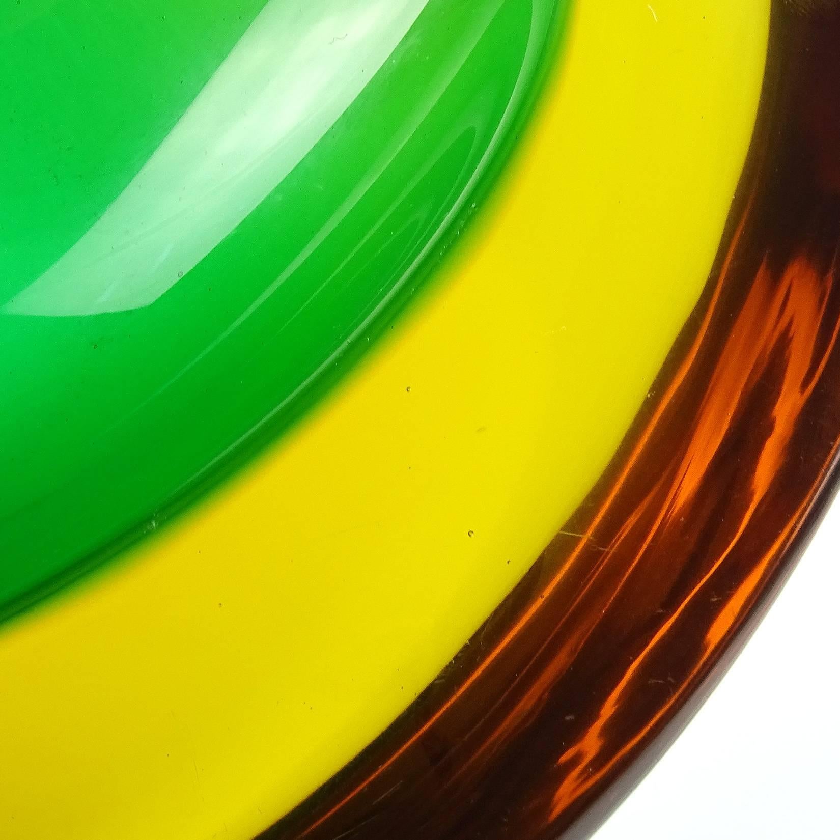 Murano Sommerso Green Yellow Amber Italian Art Glass Geode Cut Bowl Dish In Good Condition In Kissimmee, FL