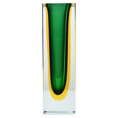 Murano Sommerso Green & Yellow Block Vase by Flavio Poli, 1960s