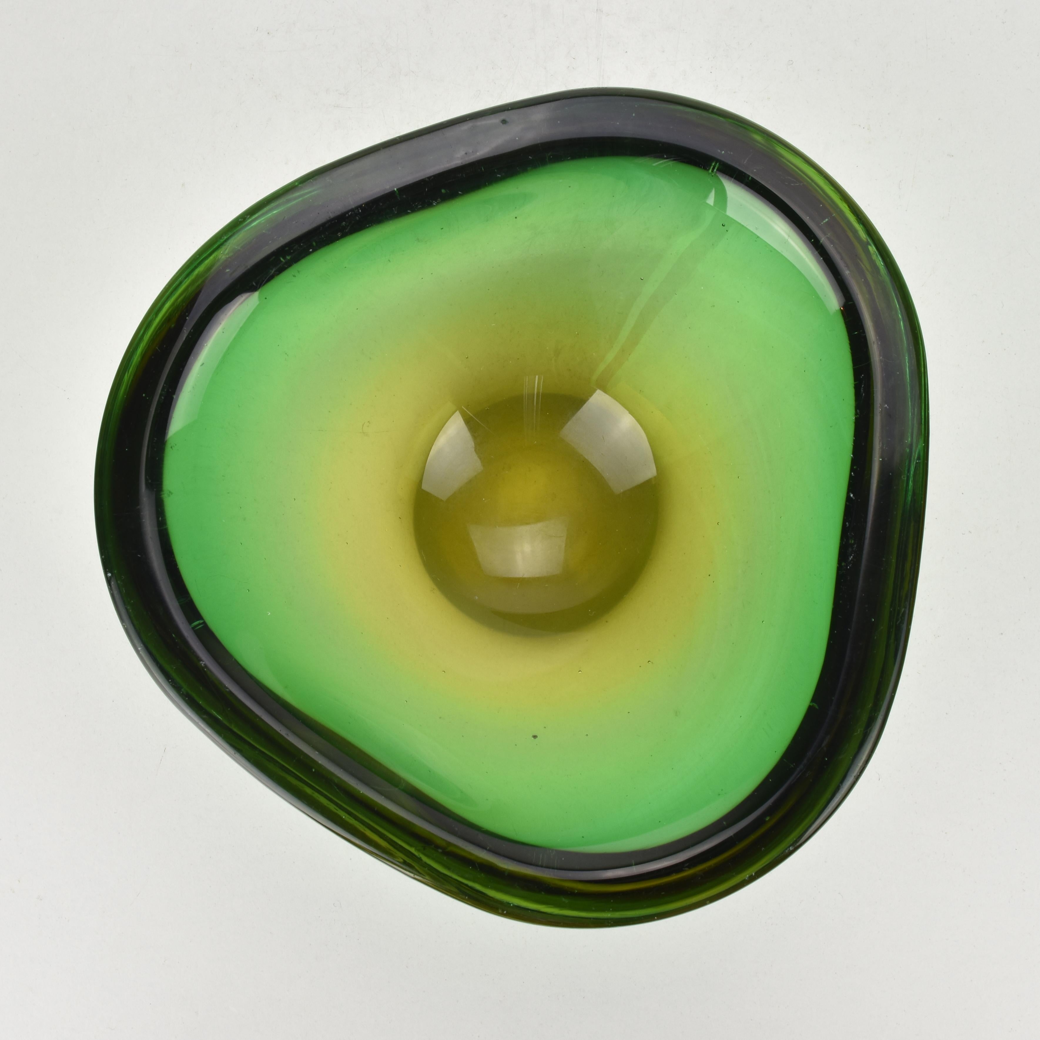 Ciotola in vetro artistico di Murano Sommerso Green & Yellow Geode di Flavio Poli In condizioni buone in vendita a Bad Säckingen, DE