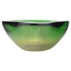 Murano Sommerso Green 
Yellow Geode Art Glass Bowl by Flavio Poli