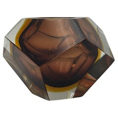 Murano 'Sommerso' Handmade Glass Vase in Hazelnut Brown and Gold, 1960s