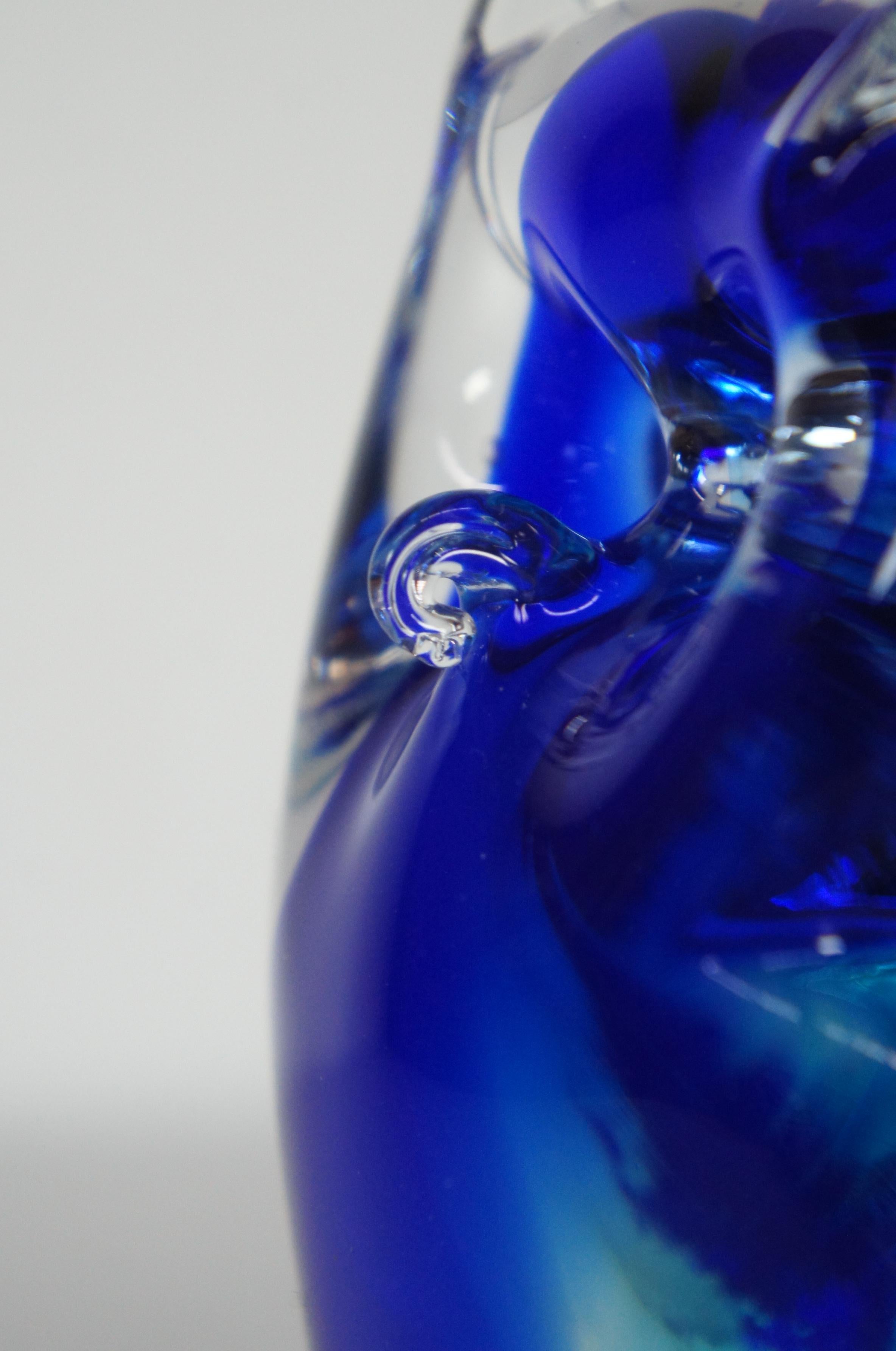 Murano Sommerso Italian Art Glass Blue Horned Owl Bird Figurine Paperweight 2