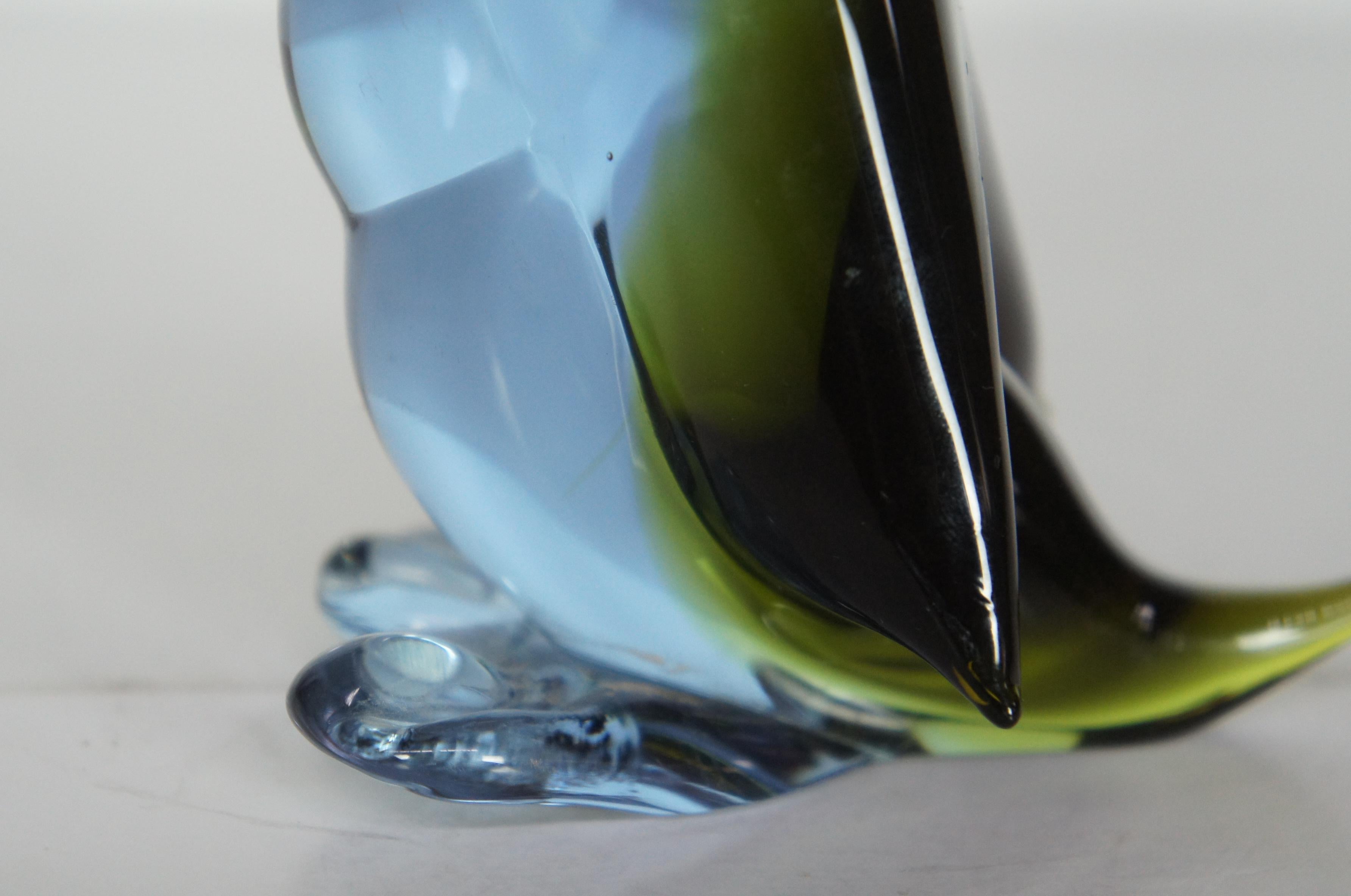 Murano Sommerso Italian Art Glass Duck Swan Goose Bird Figurine Green & Blue 2