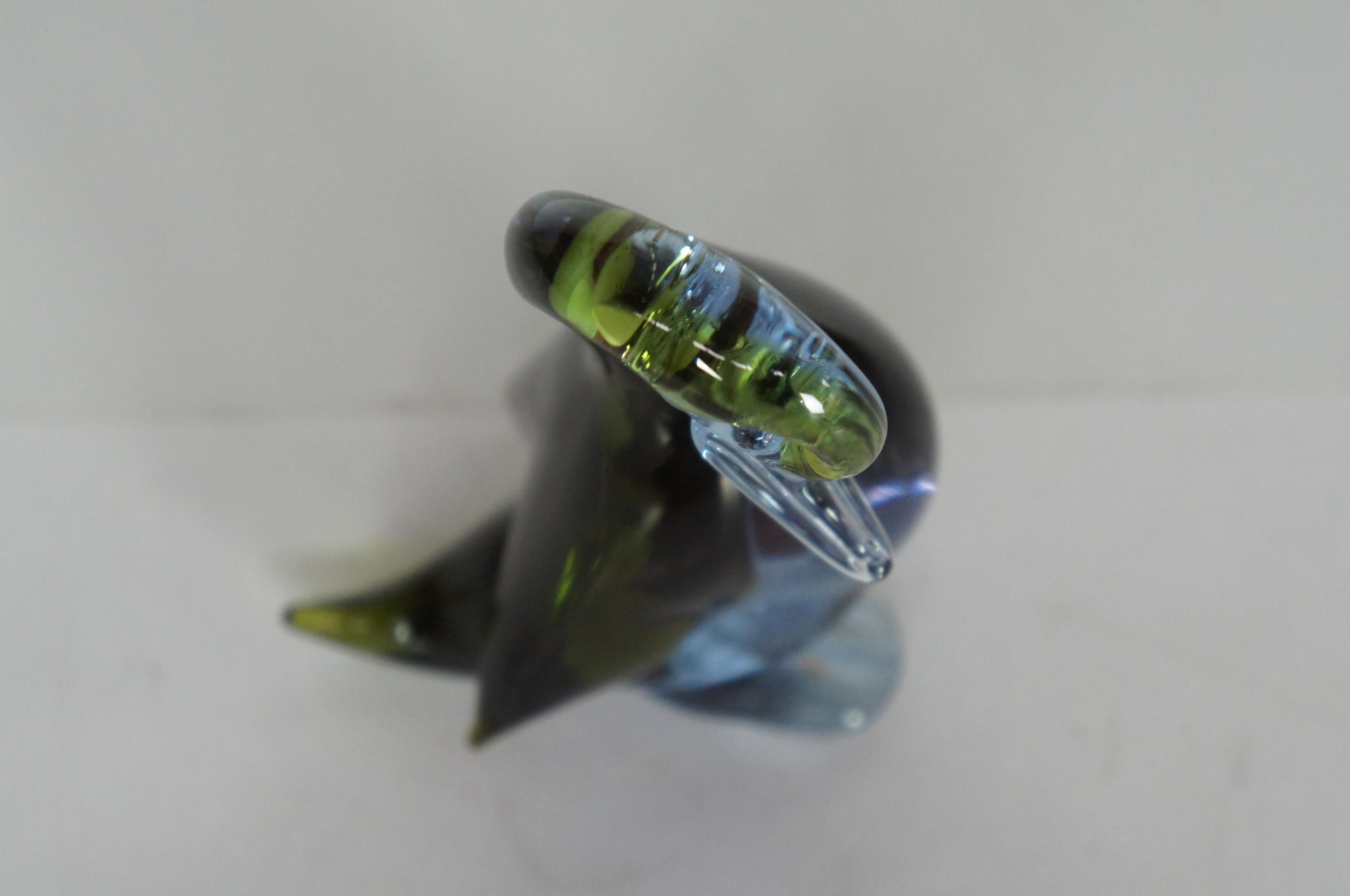 Murano Sommerso Italian Art Glass Duck Swan Goose Bird Figurine Green & Blue In Good Condition In Dayton, OH