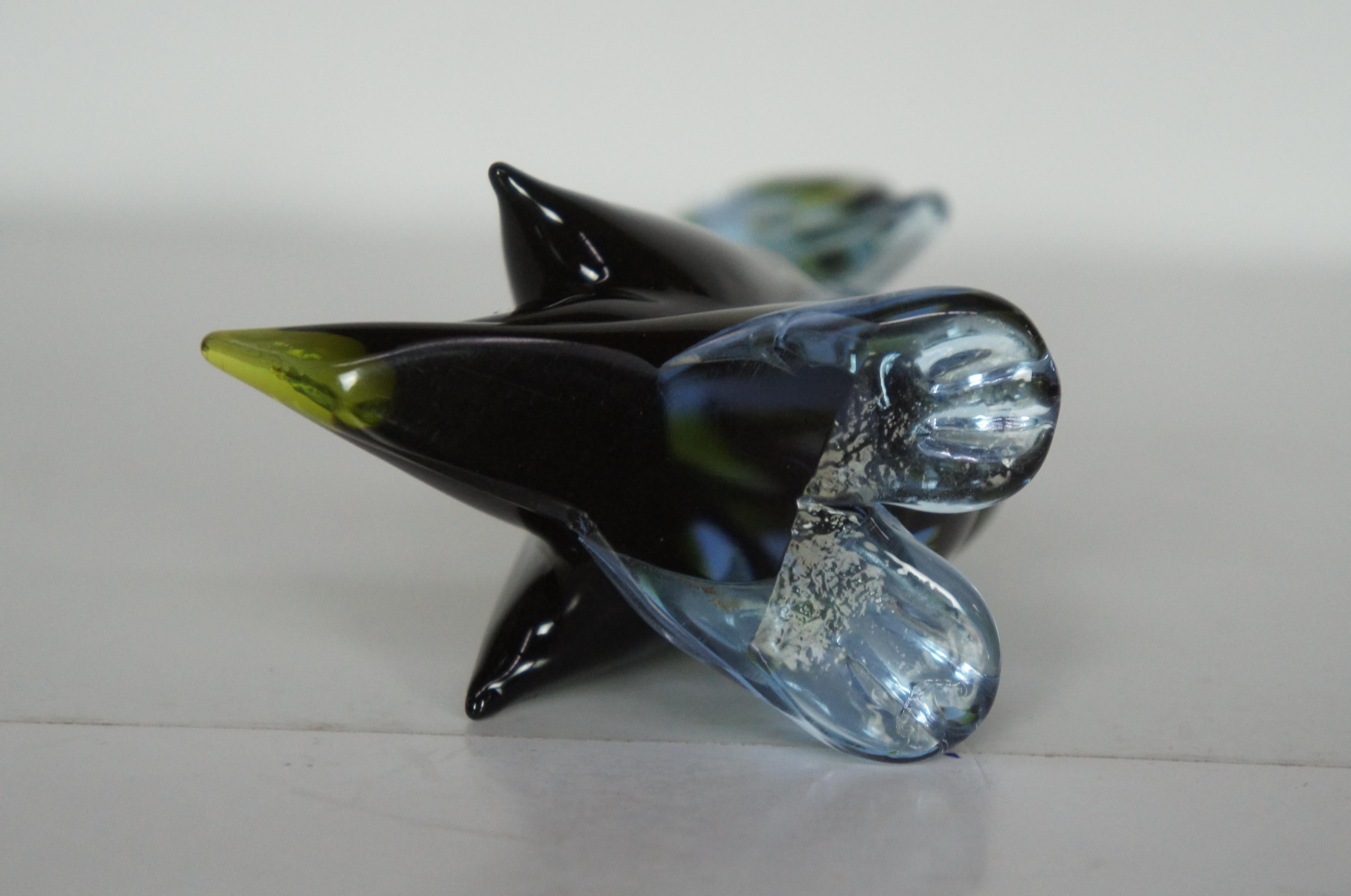 20th Century Murano Sommerso Italian Art Glass Duck Swan Goose Bird Figurine Green & Blue