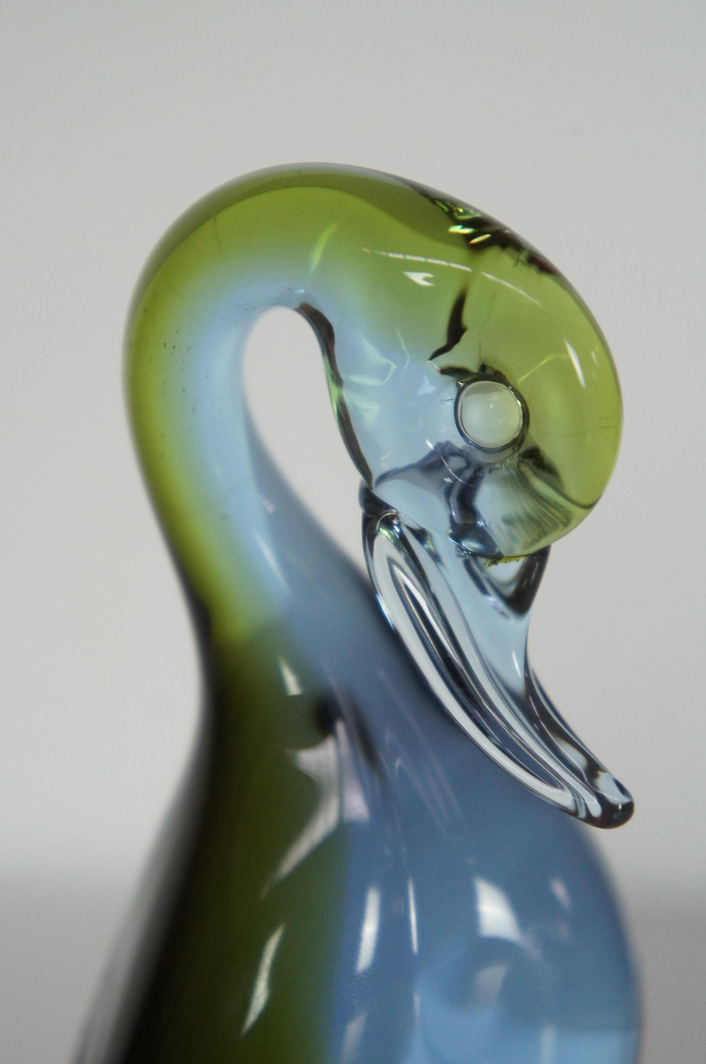Murano Sommerso Italian Art Glass Duck Swan Goose Bird Figurine Green & Blue 1
