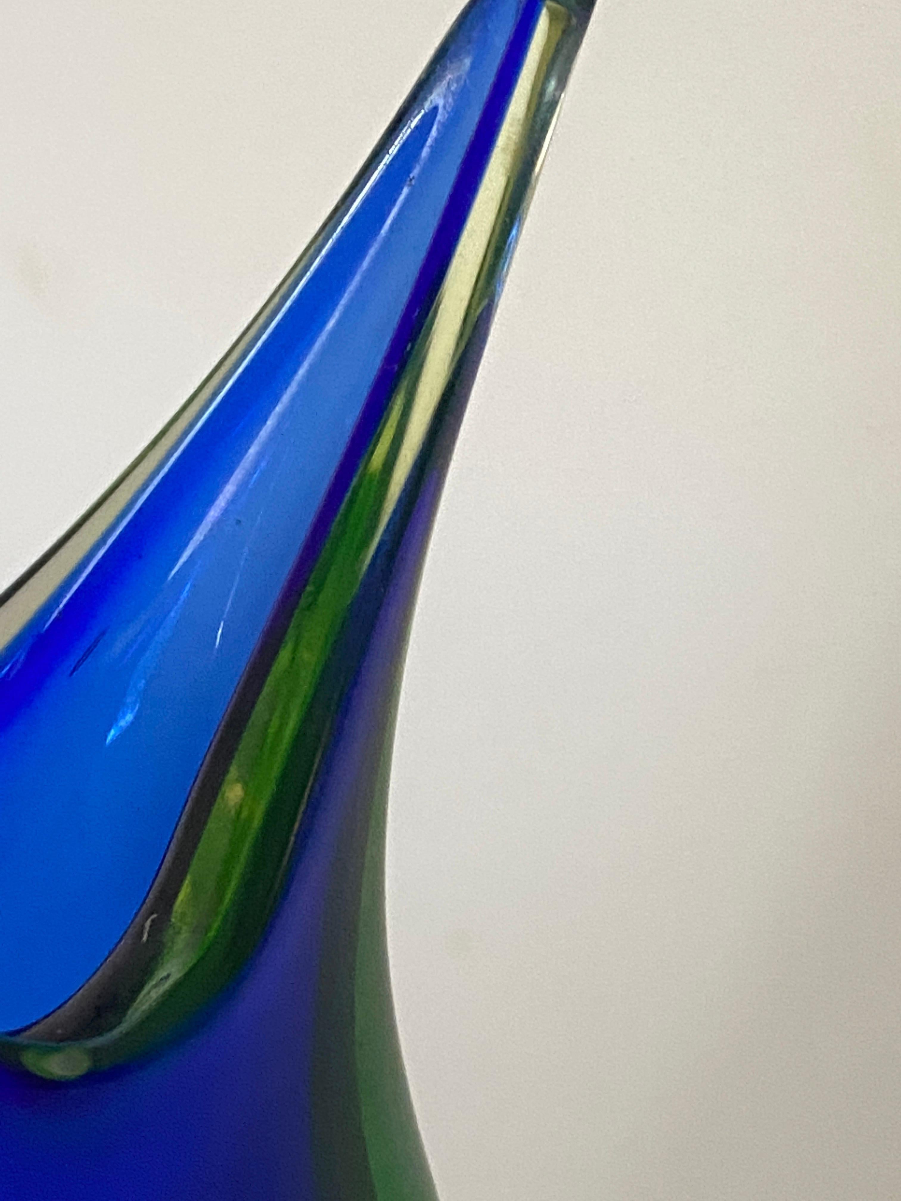 Murano Sommerso Light Blue Cobalt Italian Vintage Art Glass Flower Shape For Sale 1