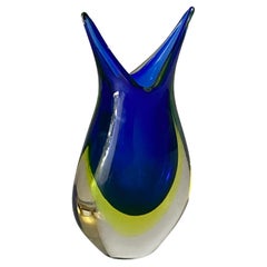 Murano Sommerso Light Blue Cobalt Italian Vintage Art Glass Flower Shape