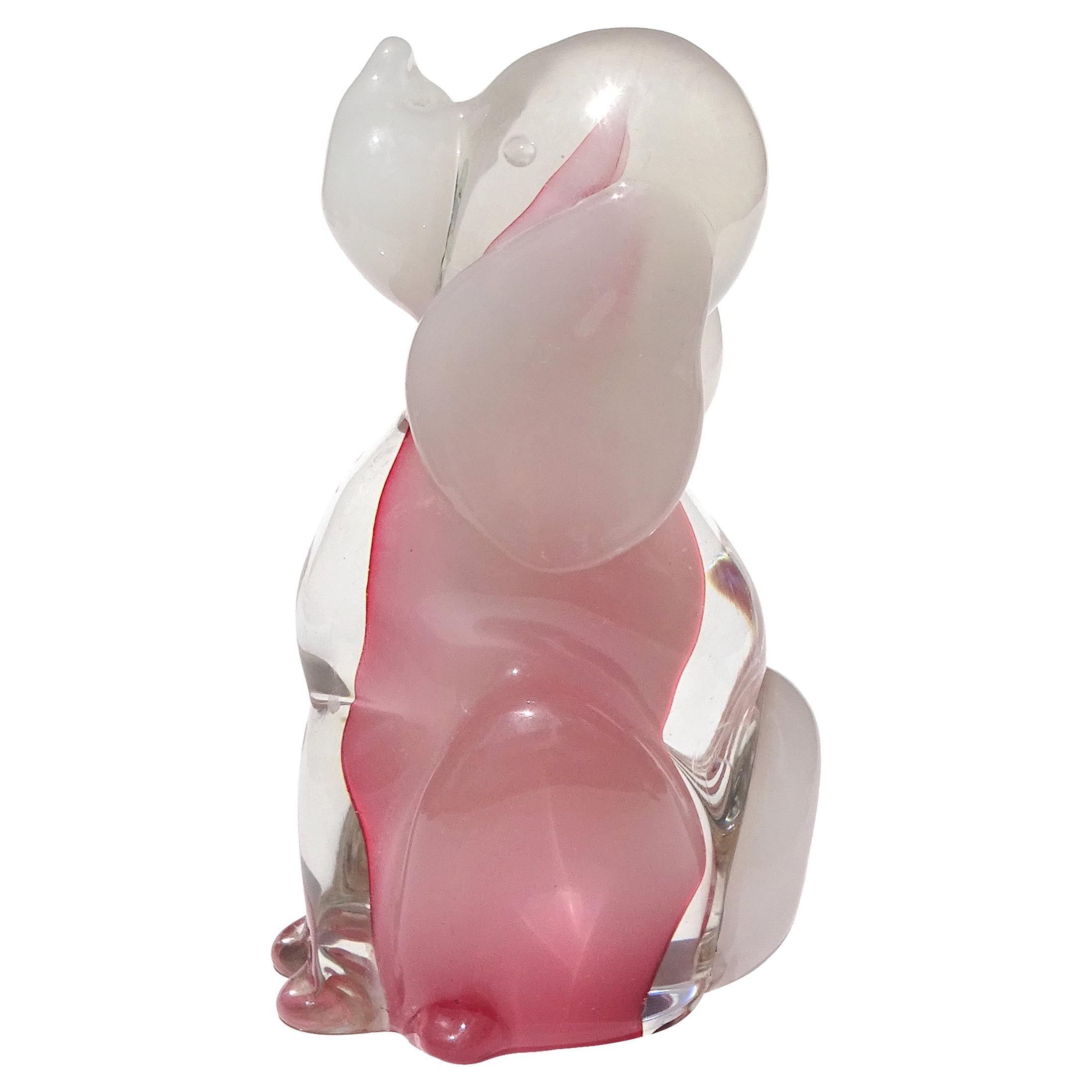 Murano Sommerso Opal Pink White Italian Art Glass Cucciolo di Cane Scultura