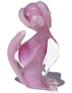 Murano Sommerso Opalescent Pink Italian Art Glass Puppy Dog Figure Sculpture