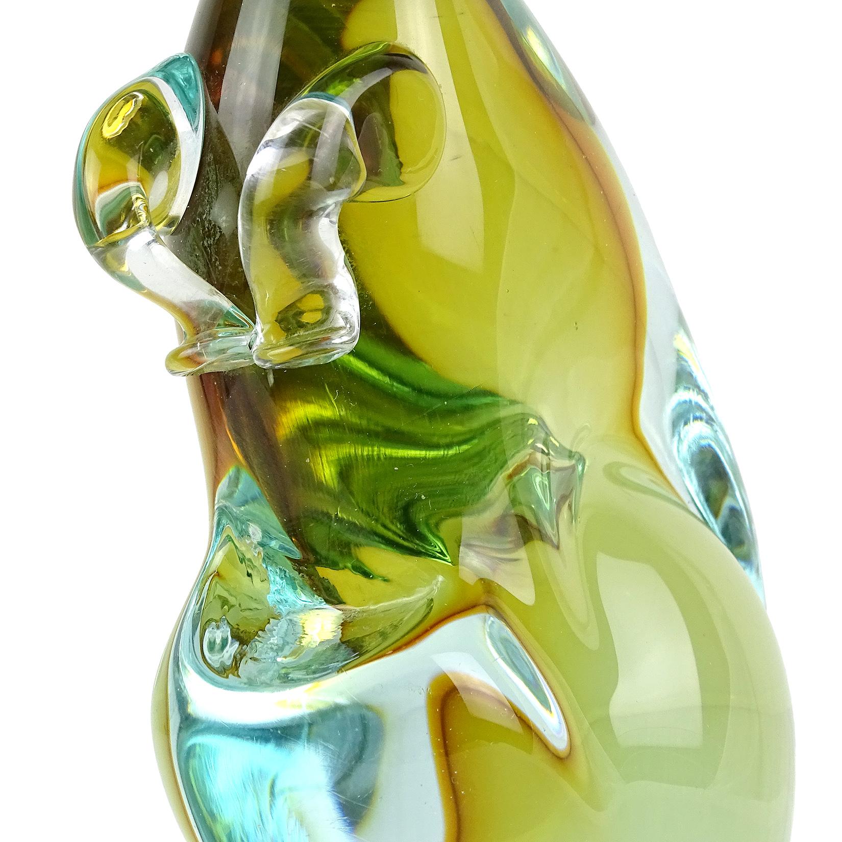 Hand-Crafted Murano Sommerso Orange Blue Italian Art Glass Australia Kangaroo Sculpture For Sale