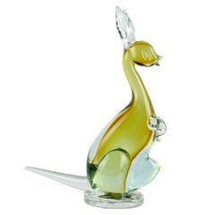 Kangaroo-Skulptur aus italienischem Kunstglas von Murano Sommerso in Orange und Blau, Australien