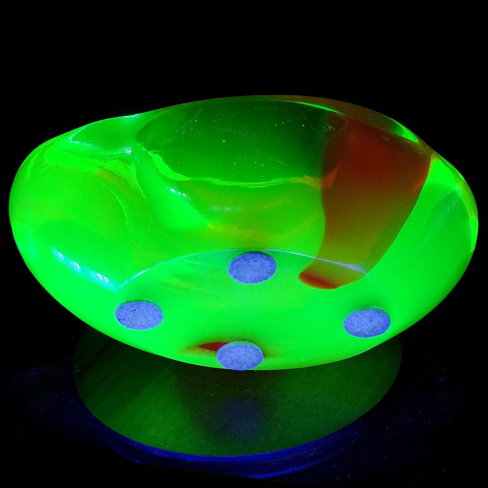Murano Sommerso Orange Glowing Uranium Yellow Italian Art Glass Cigar Ashtray For Sale 1