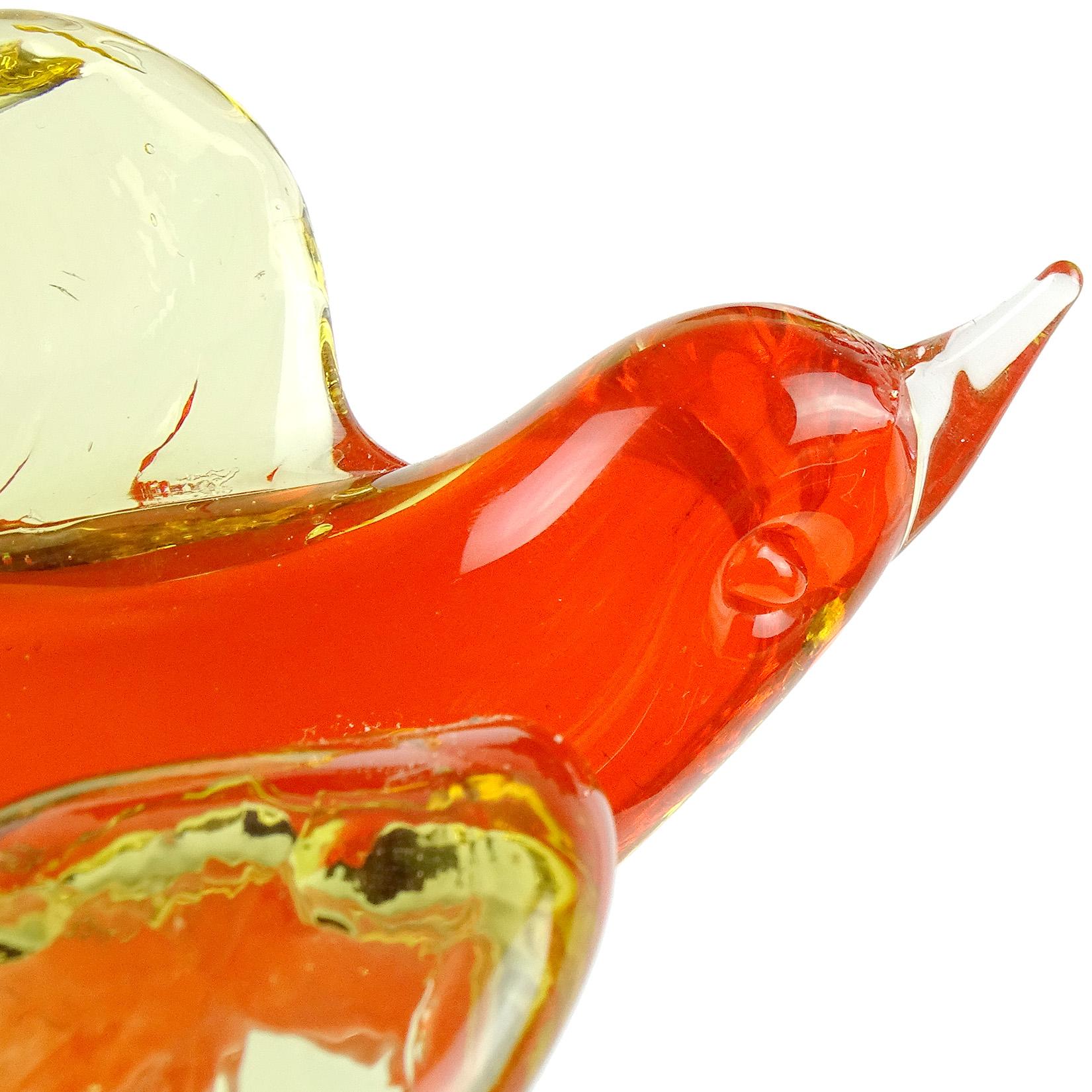 Hand-Crafted Murano Sommerso Orange Yellow Italian Art Glass Flying Bird Sculpture on Base