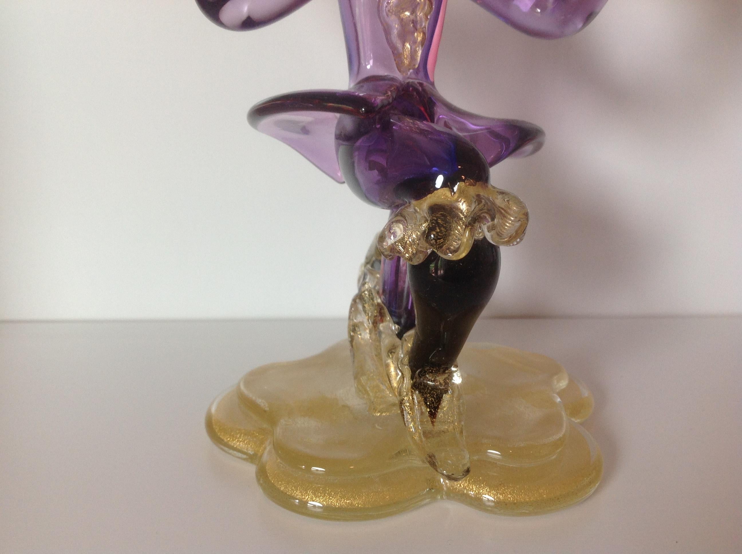 Italian Murano Sommerso Pair of Figural Double Candlesticks in Sommerso Glass For Sale