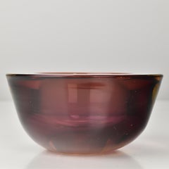 Murano Sommerso Pink & Amber Art Glass Bowl by Flavio Poli