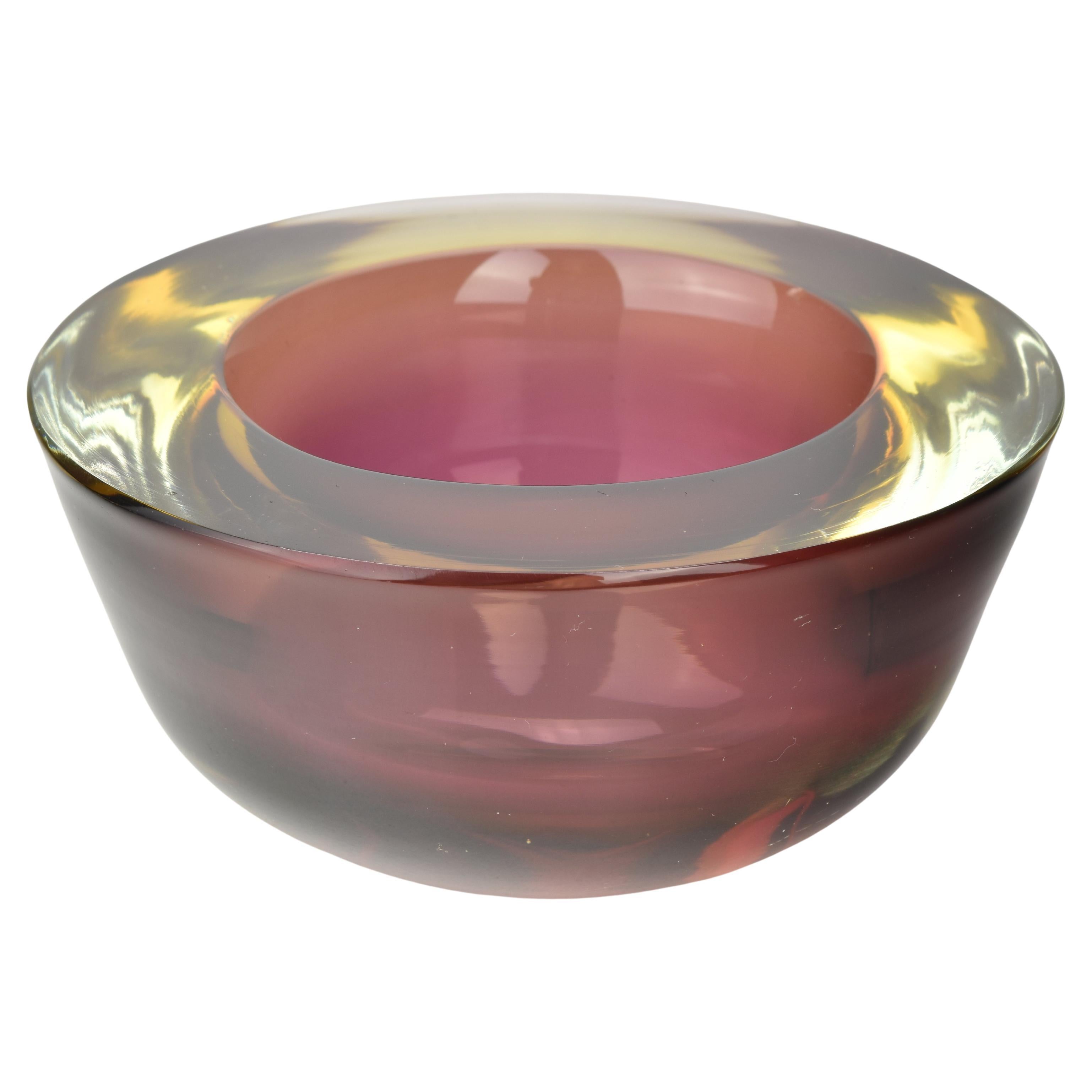 Murano Sommerso Pink 
Amber Art Glass Bowl by Flavio Poli