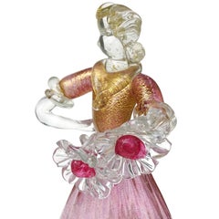Murano Sommerso Pink Gold Flecks Italian Art Glass Male Female Farmer Sculptures