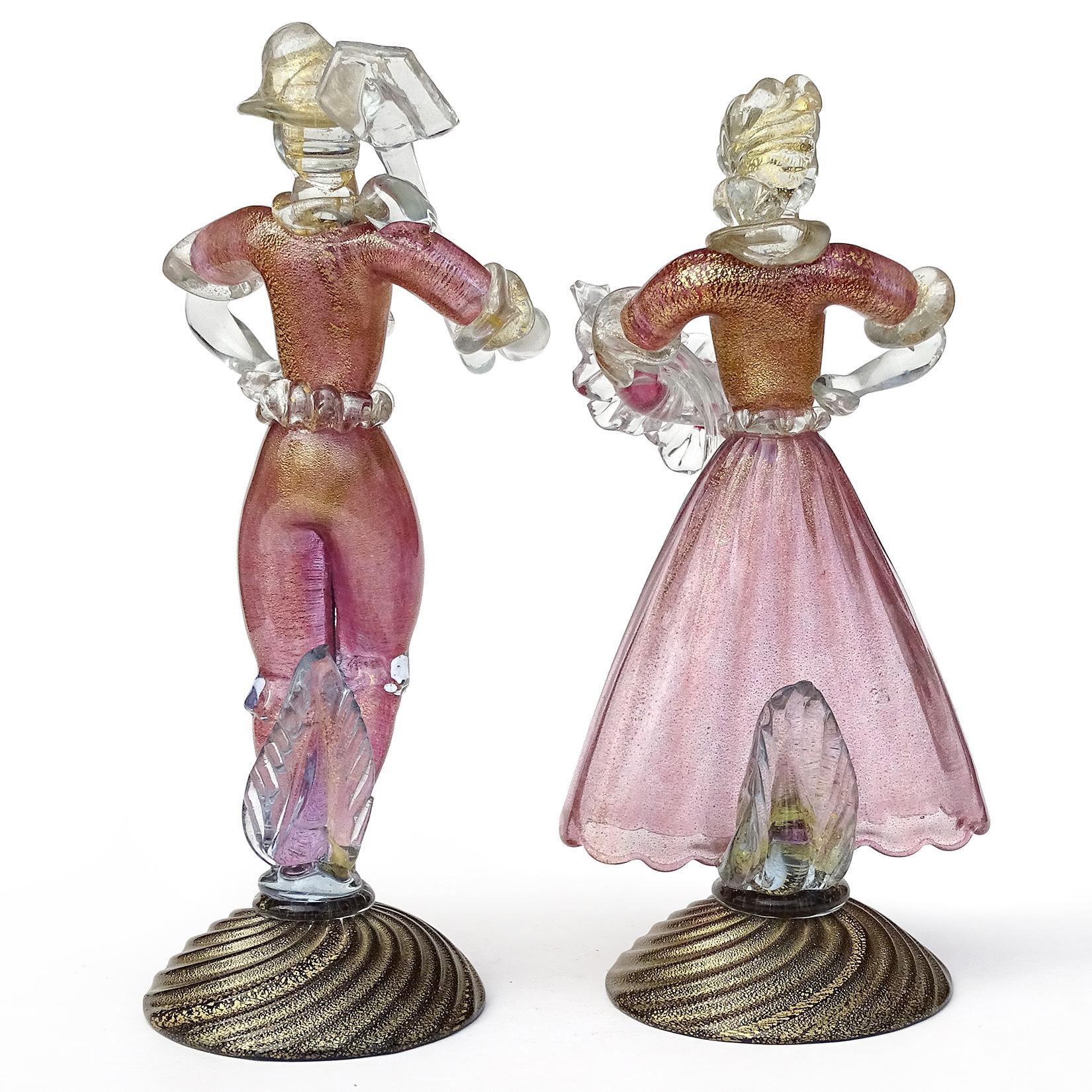 Murano Glass Sommerso Rosa Motas de Oro Arte Italiano Hombre Mujer Granjero Esculturas Vidrio en venta