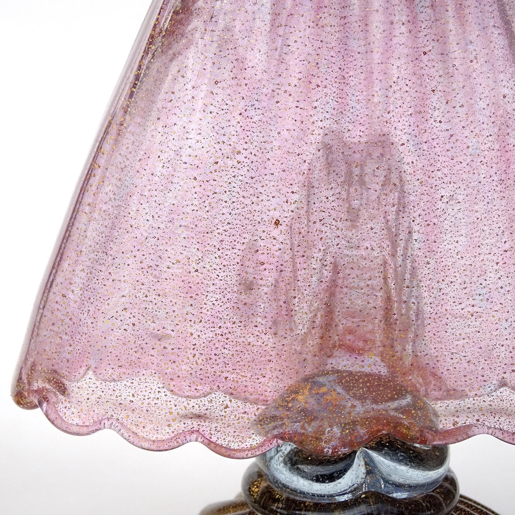 Murano Sommerso Pink Gold Flecks Italian Art Glass Male Female Farmer Sculptures For Sale 2