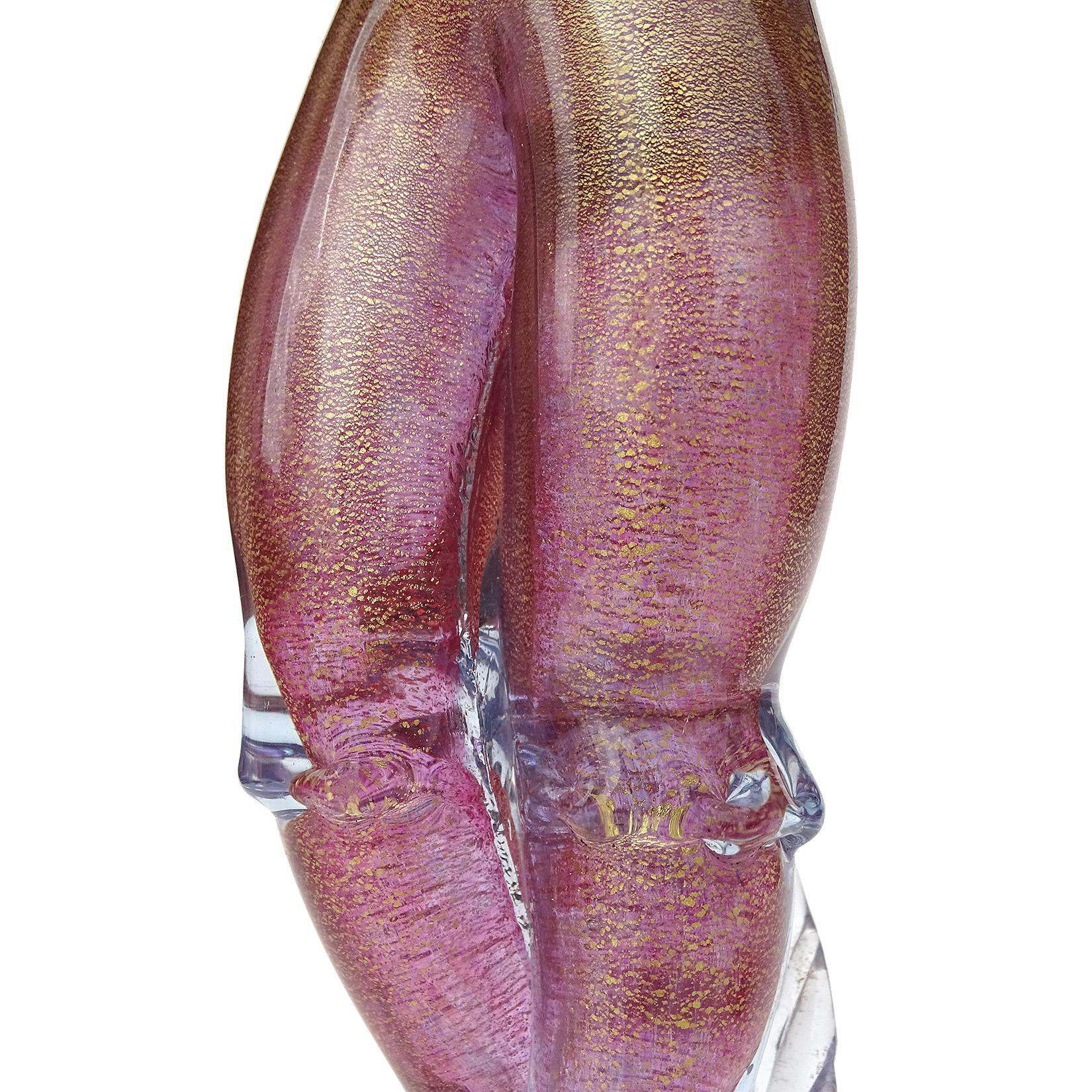Murano Glass Sommerso Rosa Motas de Oro Arte Italiano Hombre Mujer Granjero Esculturas en venta 2