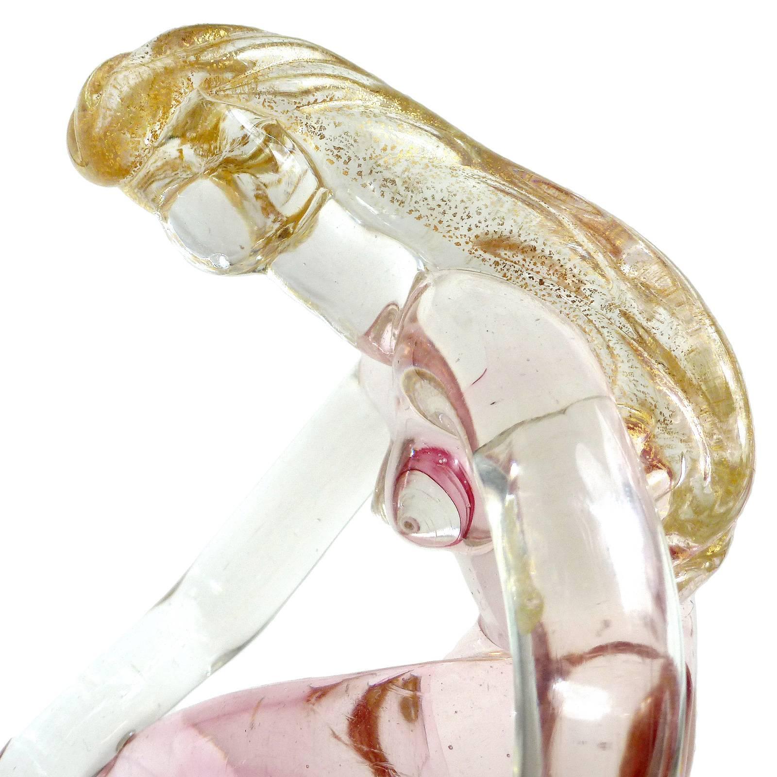 Hand-Crafted Murano Sommerso Pink Gold Flecks Italian Art Glass Nude Woman Nymph Figurine