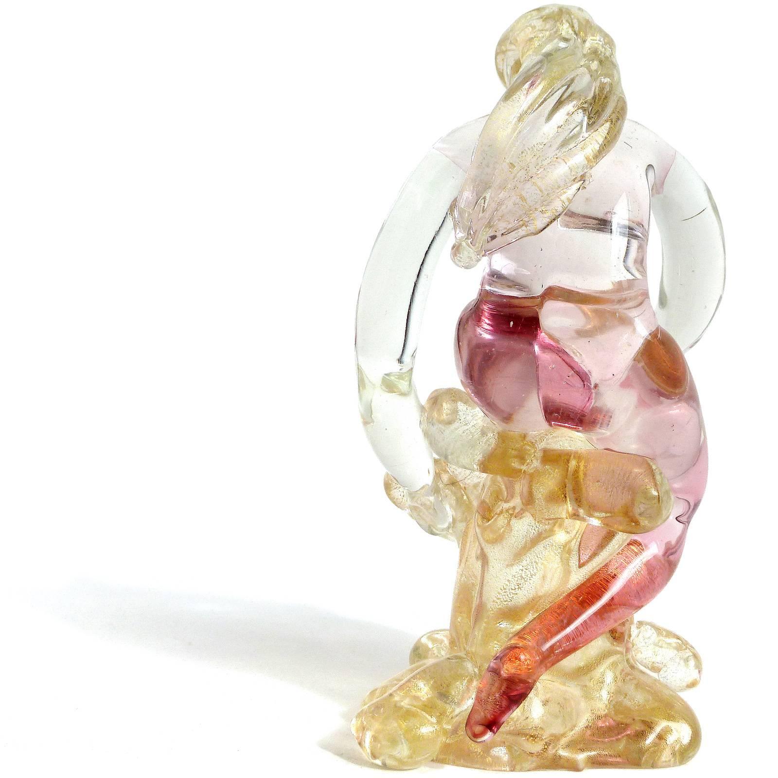 Murano Sommerso Pink Gold Flecks Italian Art Glass Nude Woman Nymph Figurine In Good Condition In Kissimmee, FL