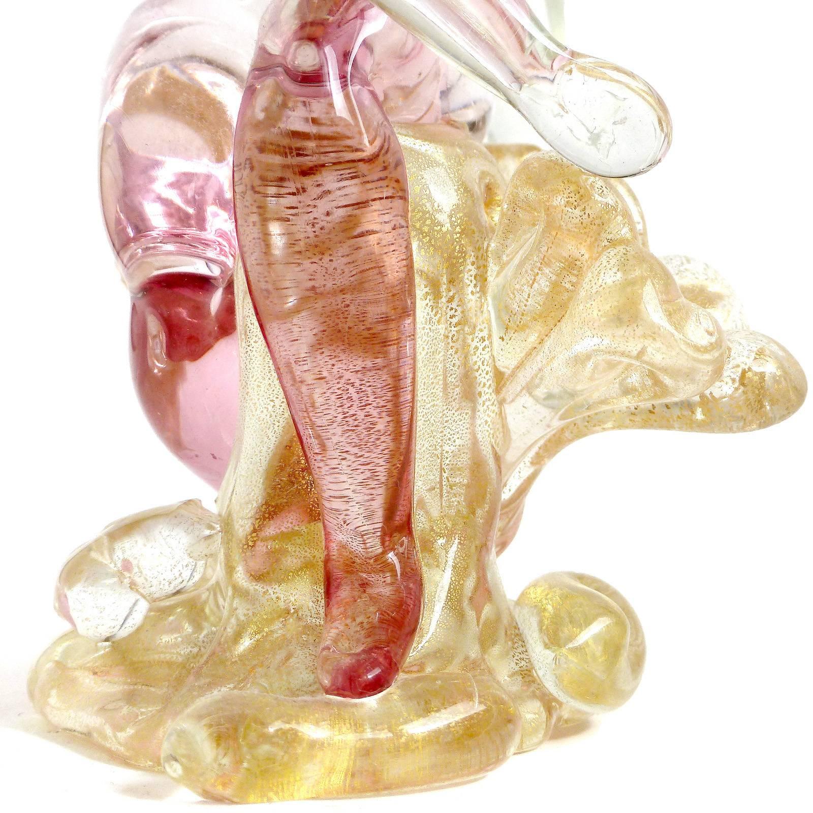 20th Century Murano Sommerso Pink Gold Flecks Italian Art Glass Nude Woman Nymph Figurine