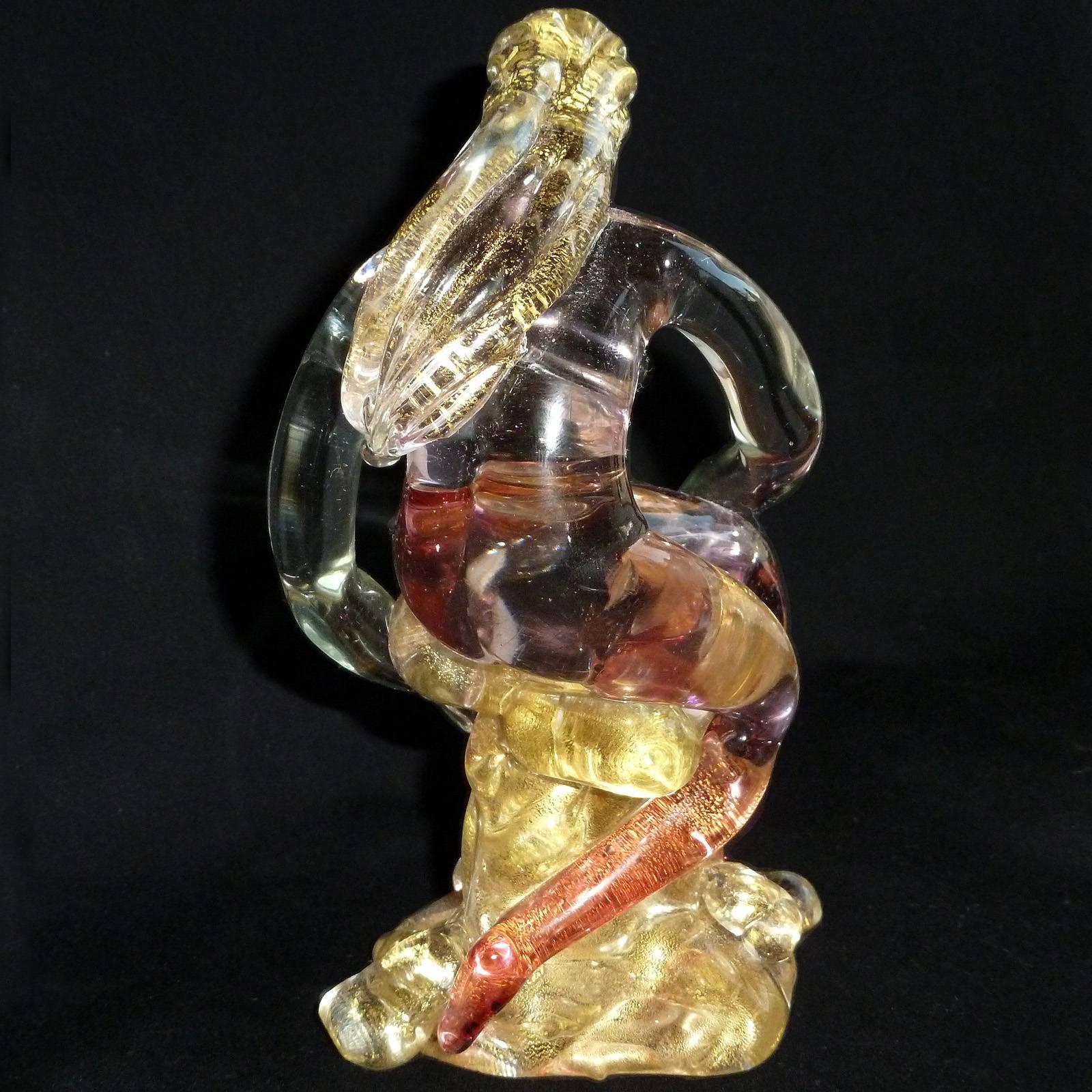 Murano Sommerso Pink Gold Flecks Italian Art Glass Nude Woman Nymph Figurine 1