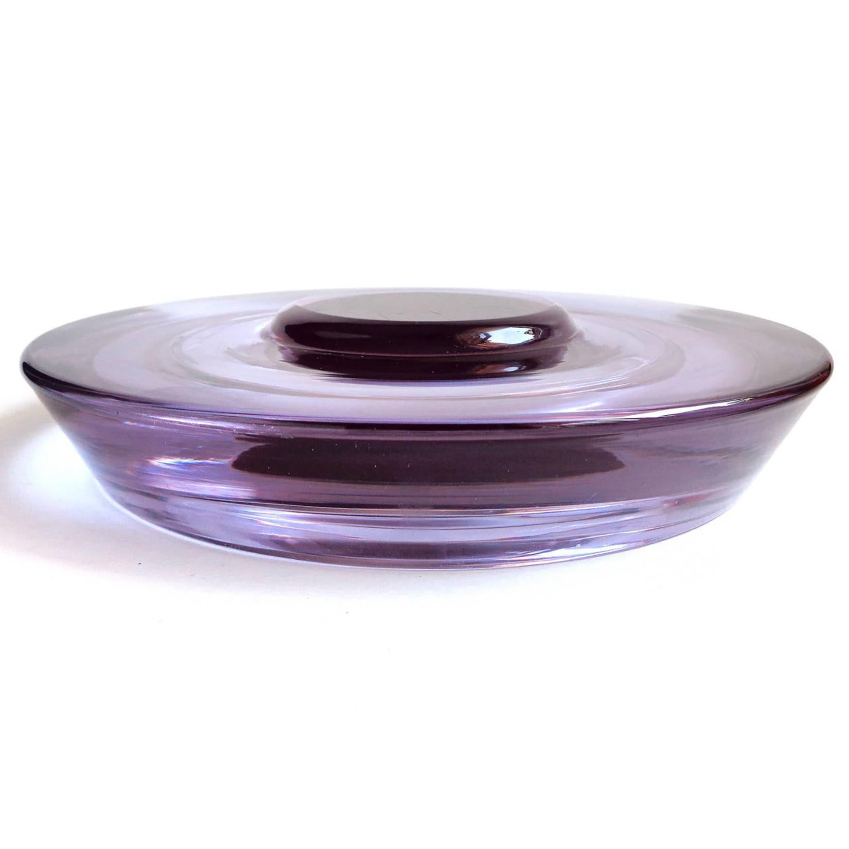 Hand-Crafted Murano Sommerso Purple Alexandrite Red Italian Art Glass Hovering UFO Bowl