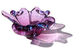 Murano Sommerso Purple Blue Bubbles Italian Art Glass Four Leaf Clover Bowl Dish