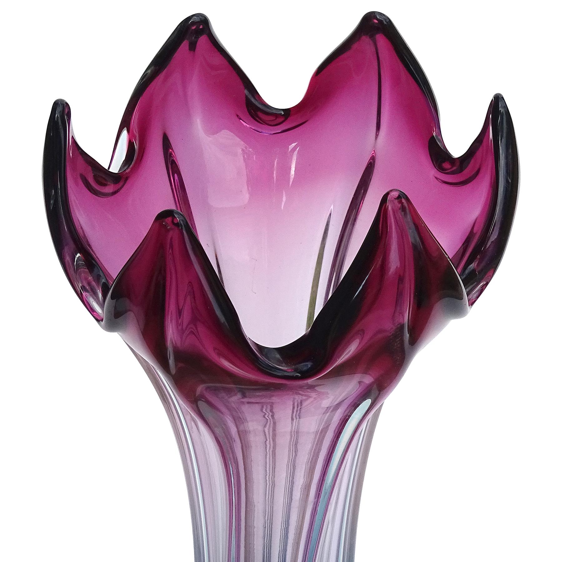 Mid-Century Modern Murano Sommerso Purple Blue Italian Art Glass Abstract Vintage Flower Vase For Sale