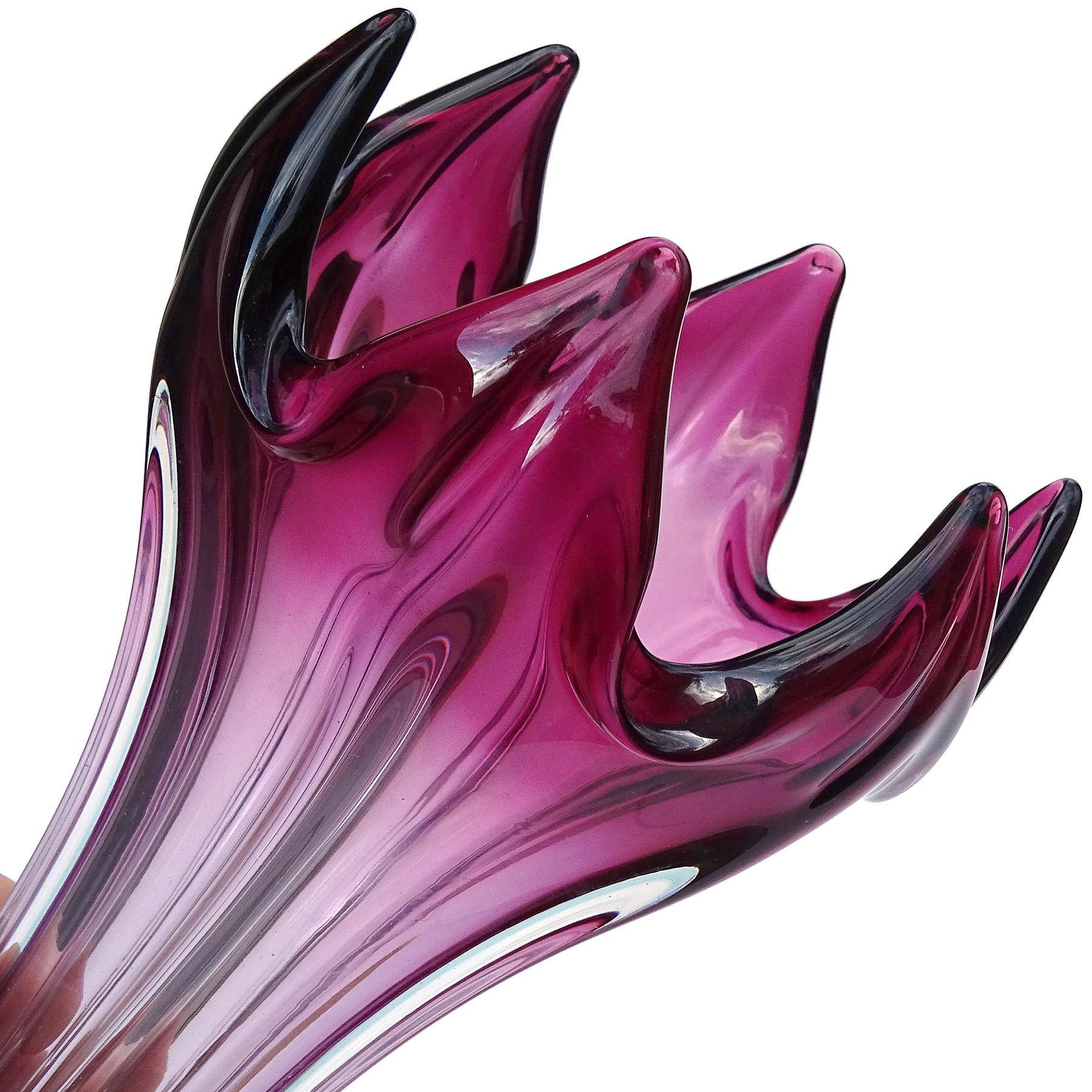 20th Century Murano Sommerso Purple Blue Italian Art Glass Abstract Vintage Flower Vase For Sale