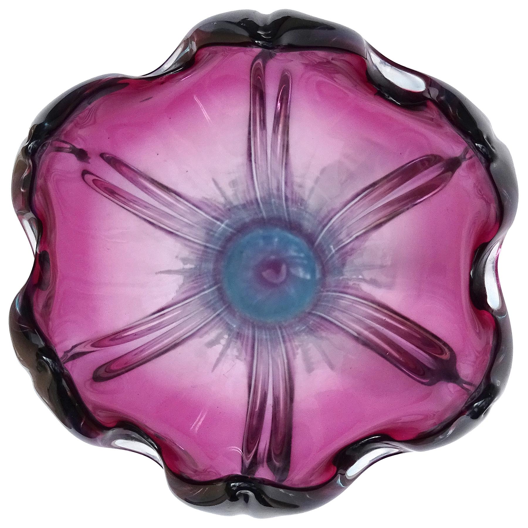 Murano Sommerso Purple Blue Italian Art Glass Abstract Vintage Flower Vase For Sale 1
