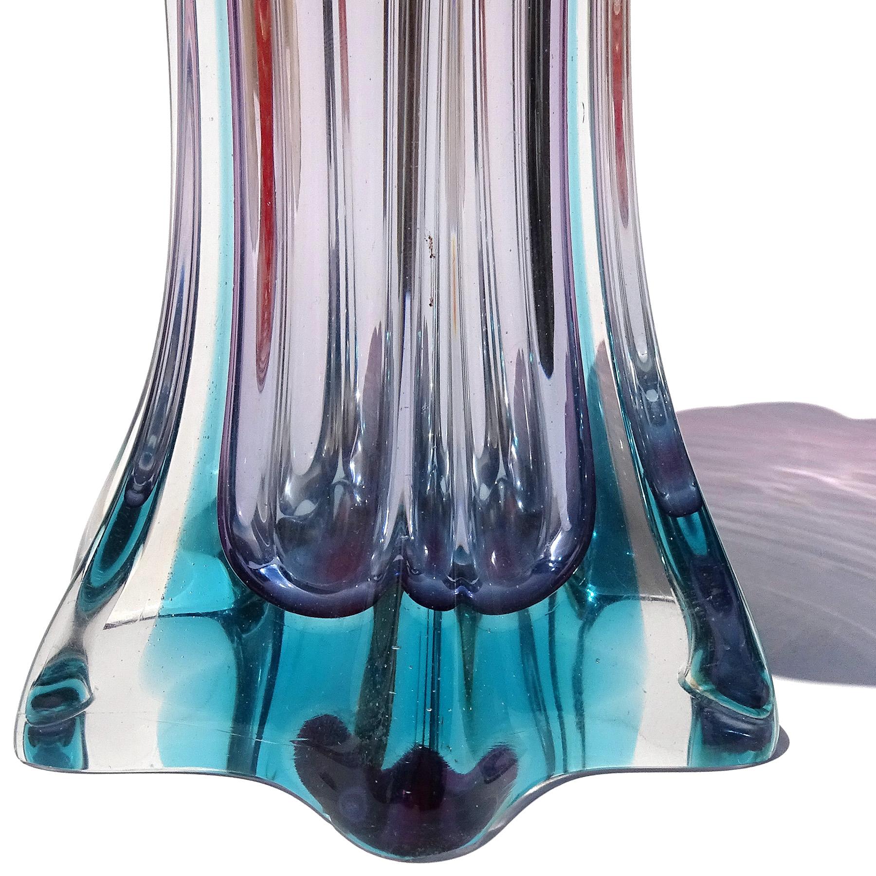 Murano Sommerso Purple Blue Italian Art Glass Abstract Vintage Flower Vase For Sale 3