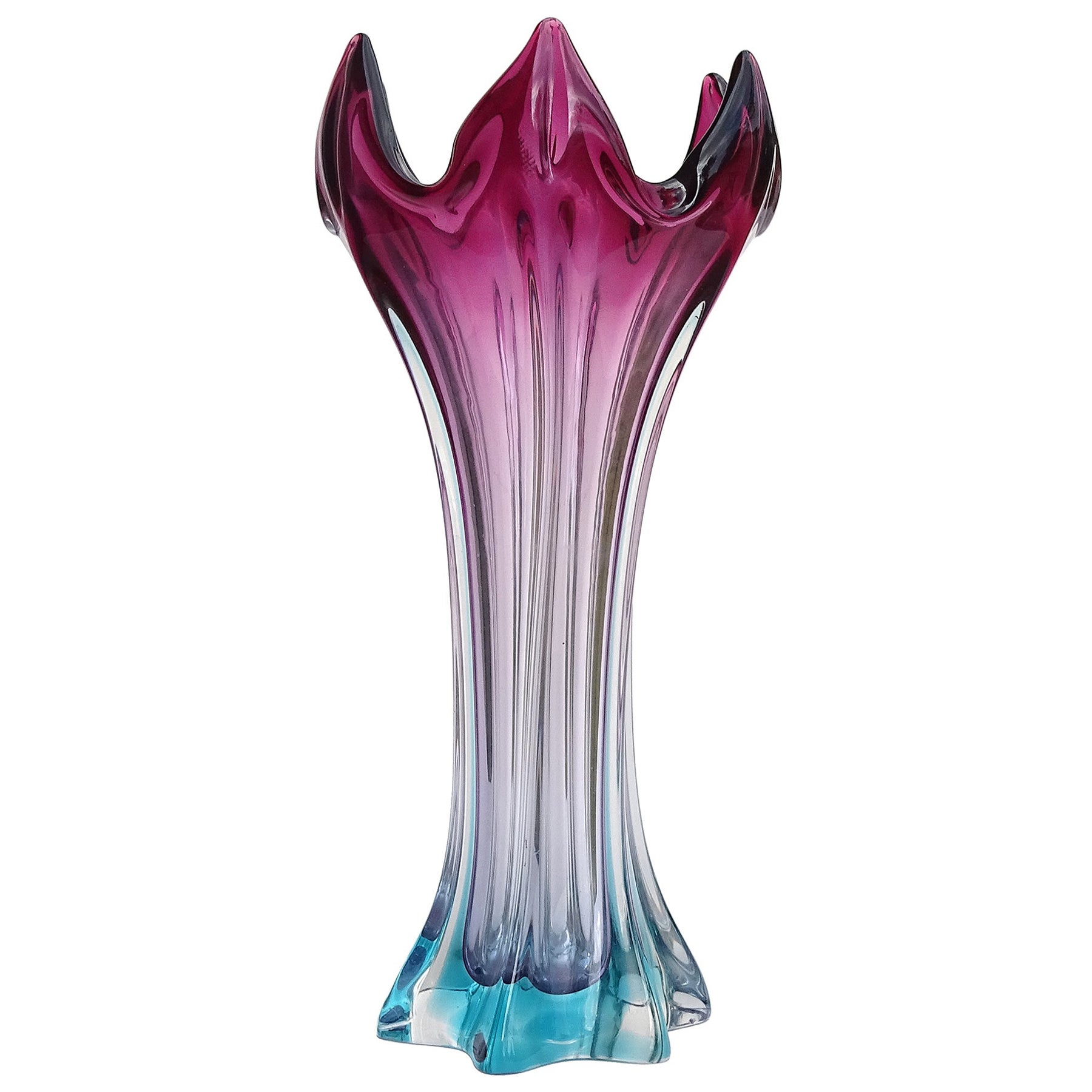 Murano Glass Sommerso Púrpura Azul Arte Italiano Florero Vintage Abstracto