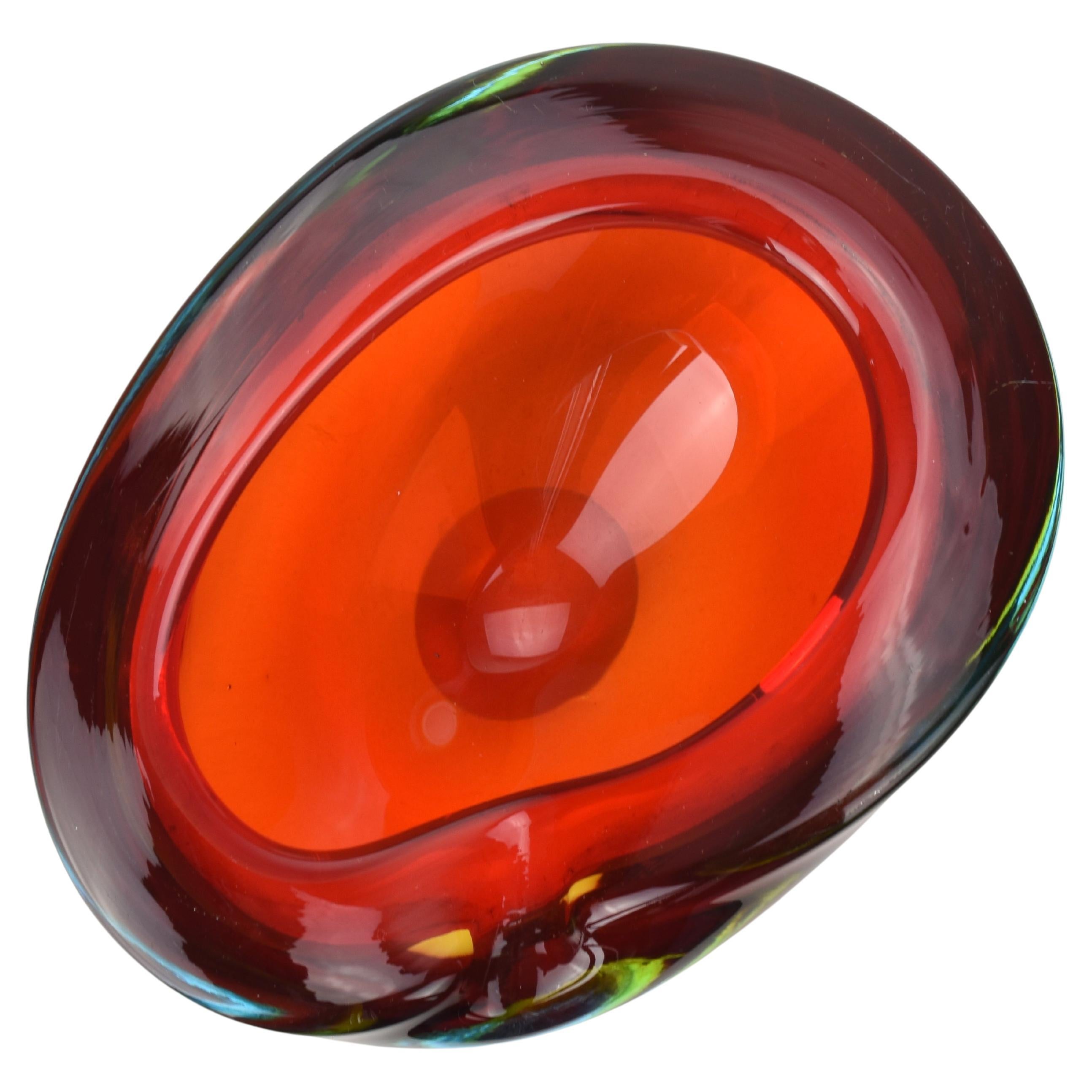 Murano Sommerso Red
Amber Organic Art Glass Bowl by Flavio Poli