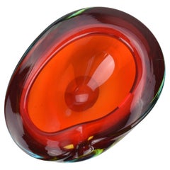 Murano Sommerso Red 
Amber Organic Art Glass Bowl by Flavio Poli