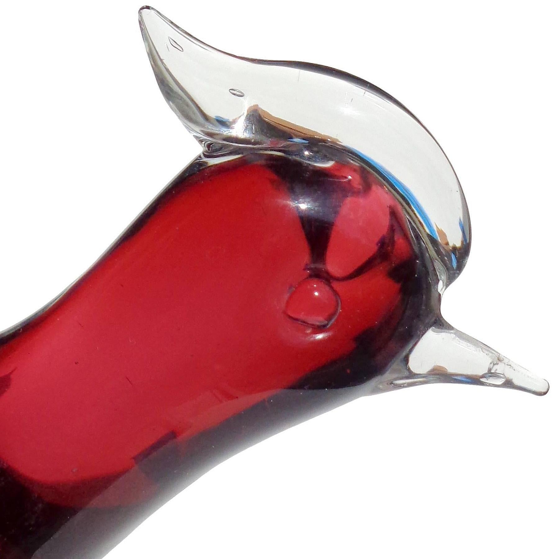 Hand-Crafted Murano Sommerso Red Amethyst Fade Italian Art Glass Bird Sculpture Figure For Sale