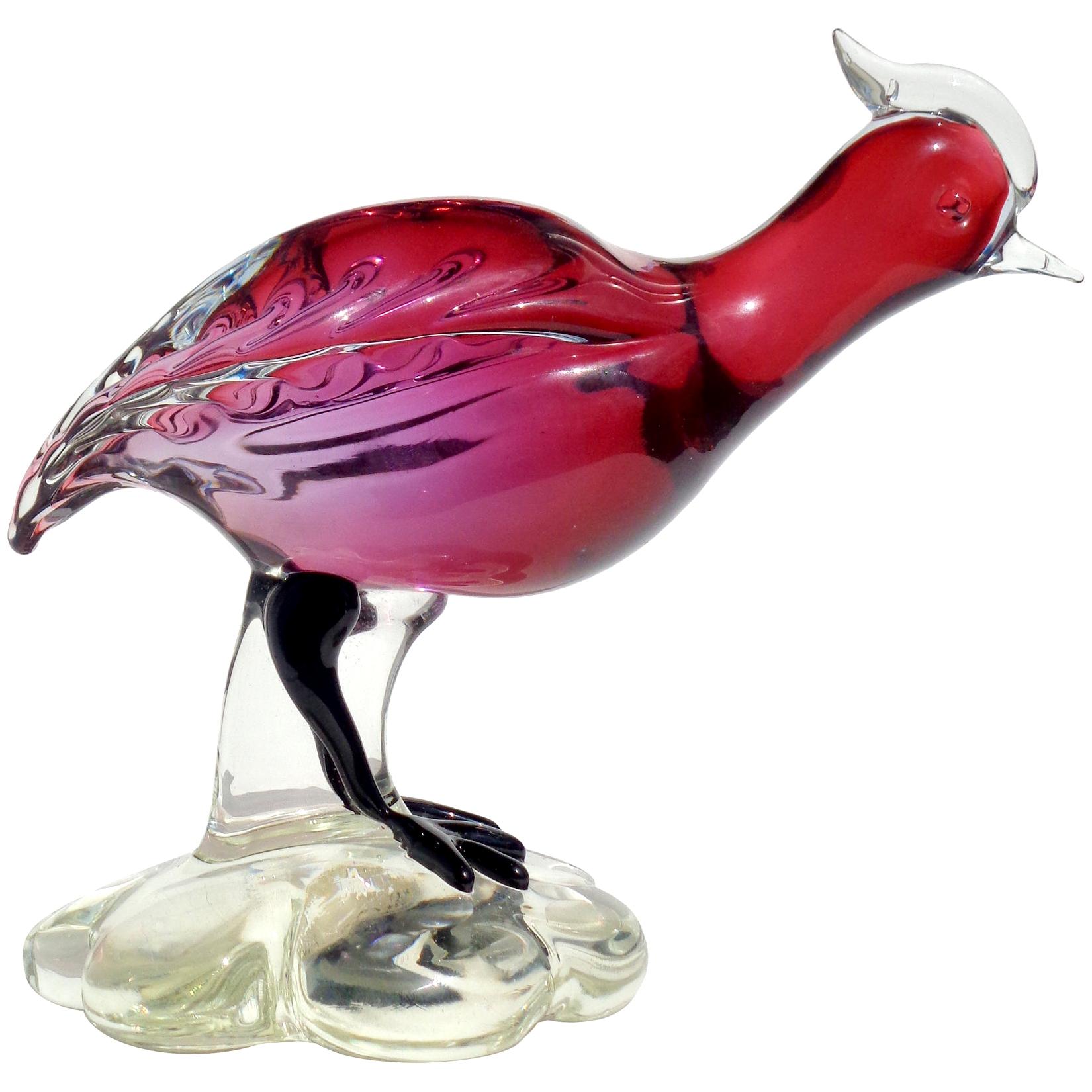 Murano Sommerso Red Amethyst Fade Italian Art Glass Bird Sculpture Figure