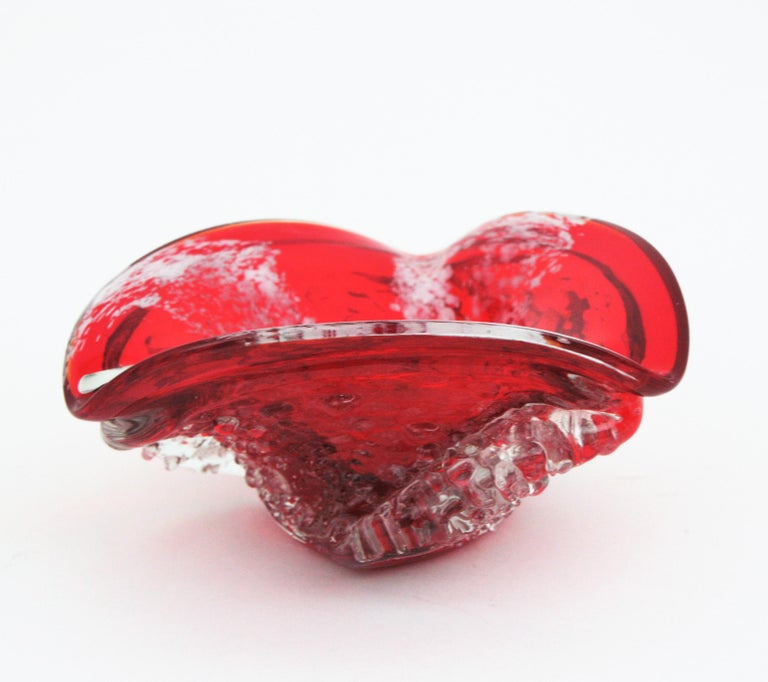 Murano Sommerso Red and Clear Macette Art Glass Bowl / Ashtray For Sale 3