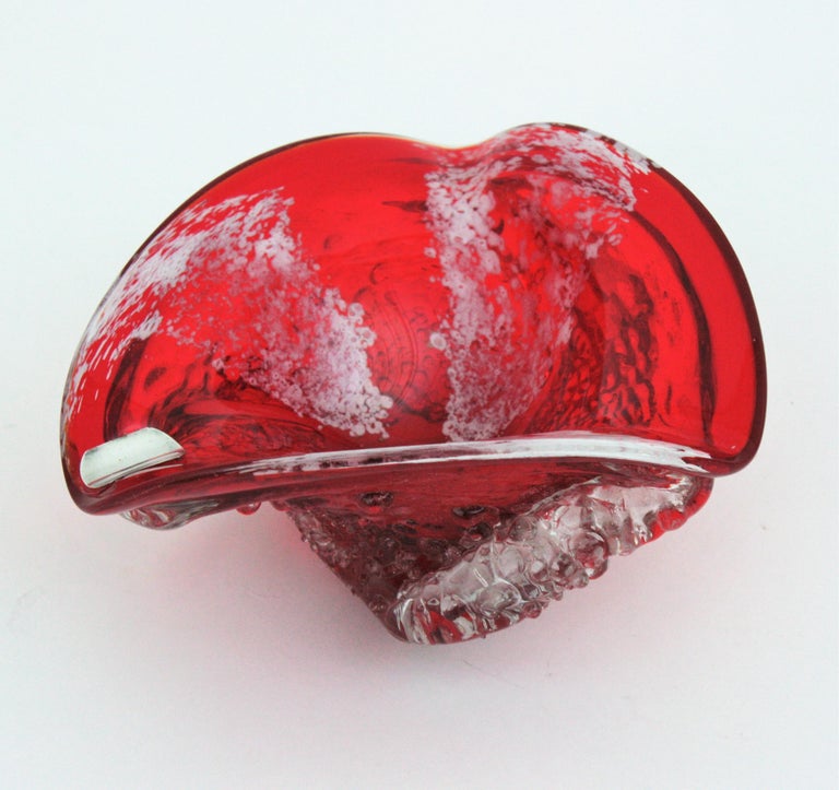 Murano Sommerso Red and Clear Macette Art Glass Bowl / Ashtray For Sale 6