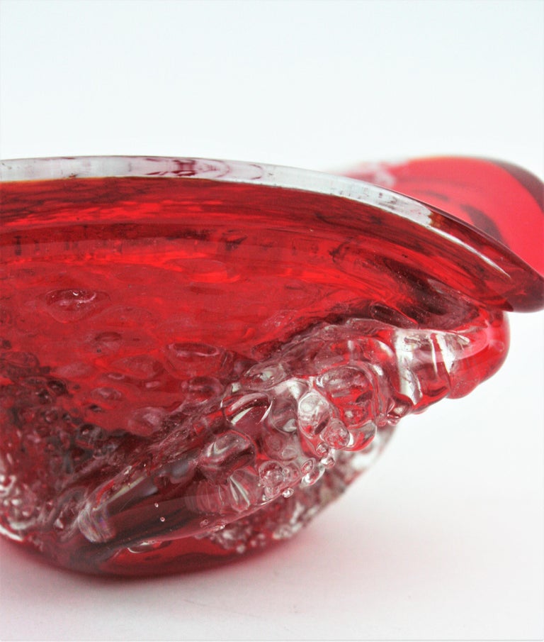 Murano Sommerso Red and Clear Macette Art Glass Bowl / Ashtray For Sale 7